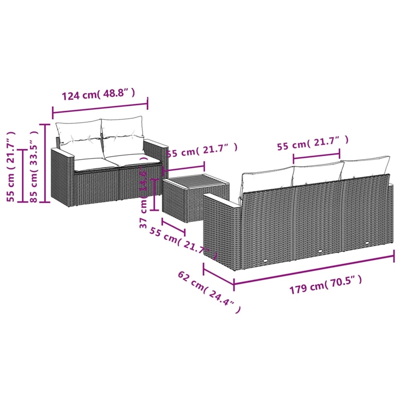vidaXL 6 Piece Solid Acacia Wood Sofa Set in Black