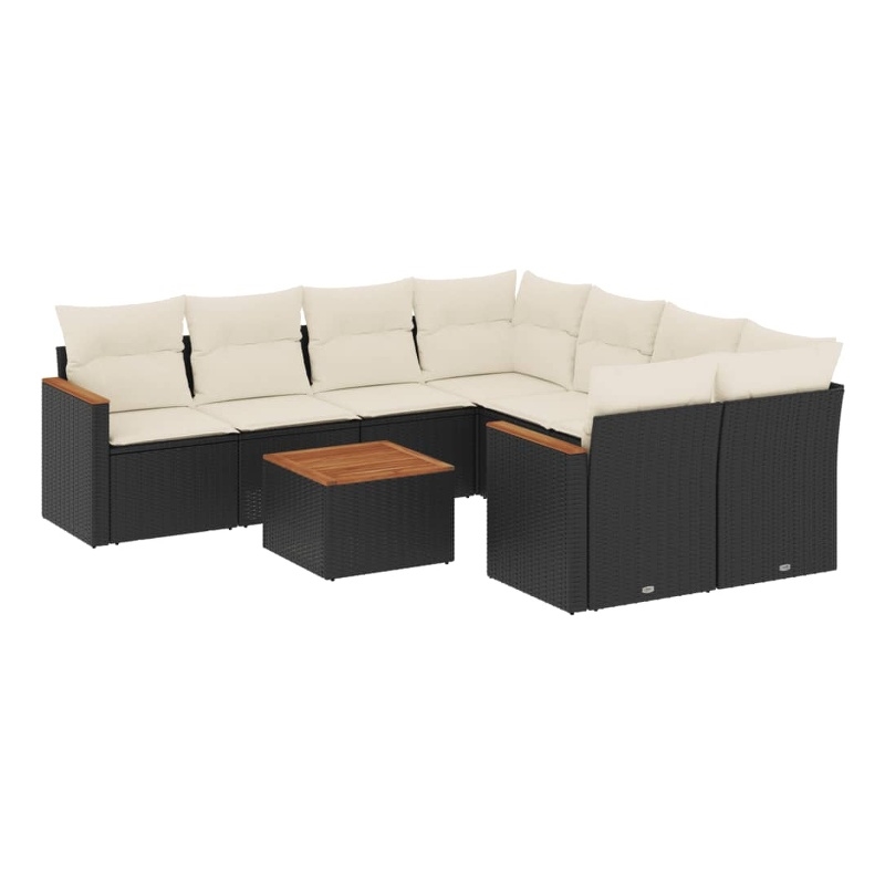 vidaXL 9 Piece Solid Acacia Wood Sofa Set in Black/White/Cream