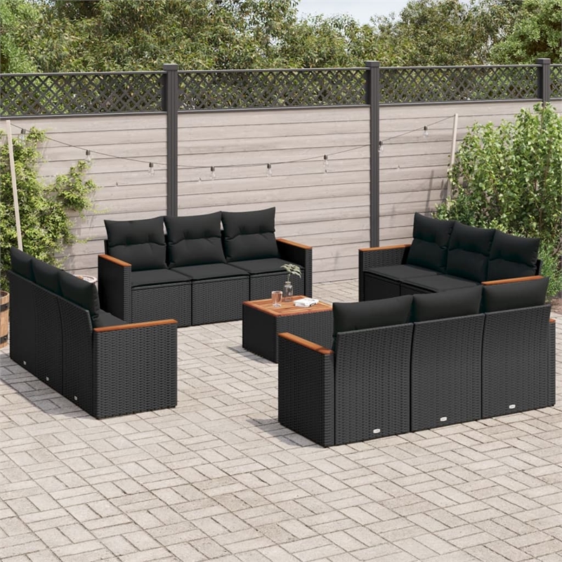 vidaXL 13 Piece Solid Acacia Wood Sofa Set in Black