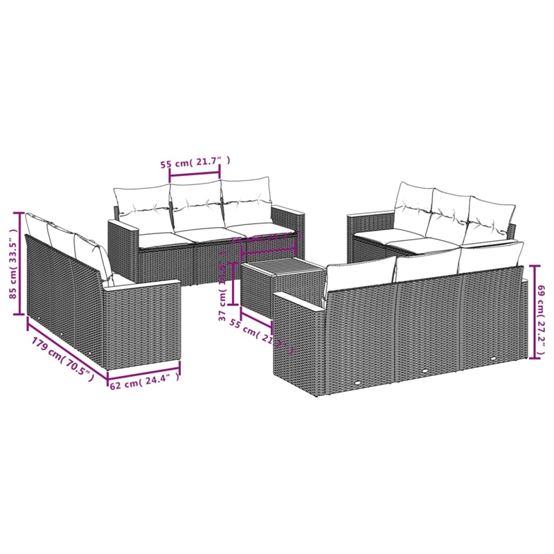 vidaXL 13 Piece Sofa Set in Black