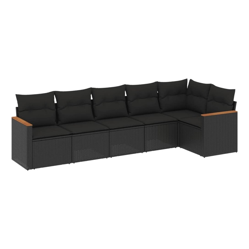 vidaXL 6 Piece Solid Acacia Wood Sofa Set in Black