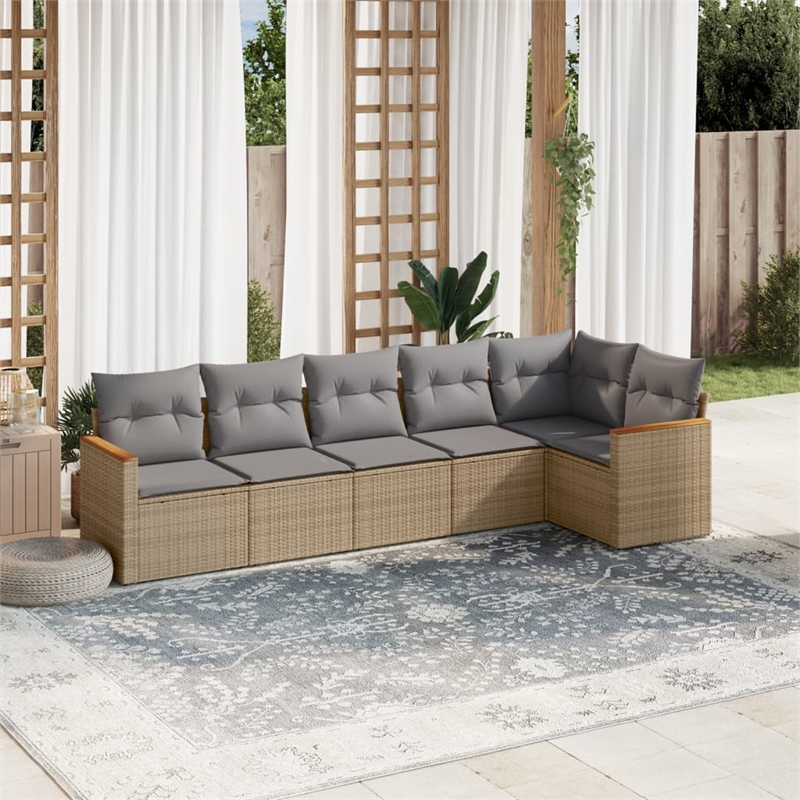 vidaXL 6 Piece Solid Acacia Wood Sofa Set in Gray/Beige