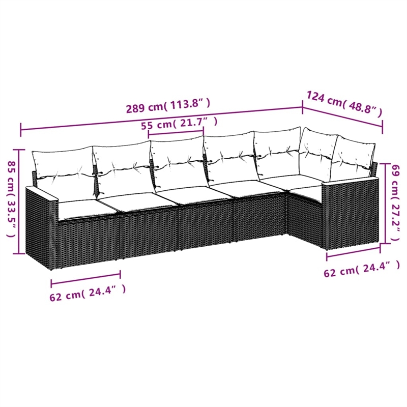 vidaXL 6 Piece Solid Acacia Wood Sofa Set in Gray/Beige