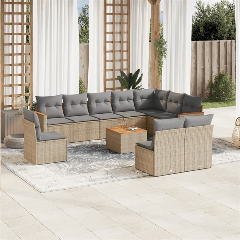 vidaXL 11 Piece Solid Acacia Wood Sofa Set in Gray/Beige