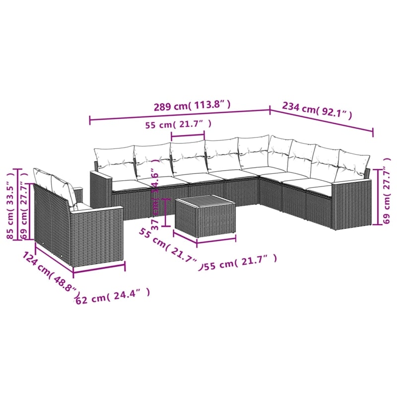 vidaXL 11 Piece Solid Acacia Wood Sofa Set in Gray/Beige