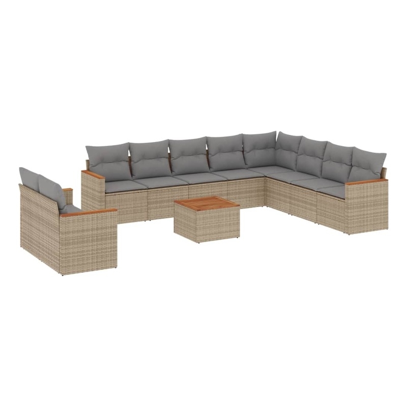 vidaXL 11 Piece Solid Acacia Wood Sofa Set in Gray/Beige