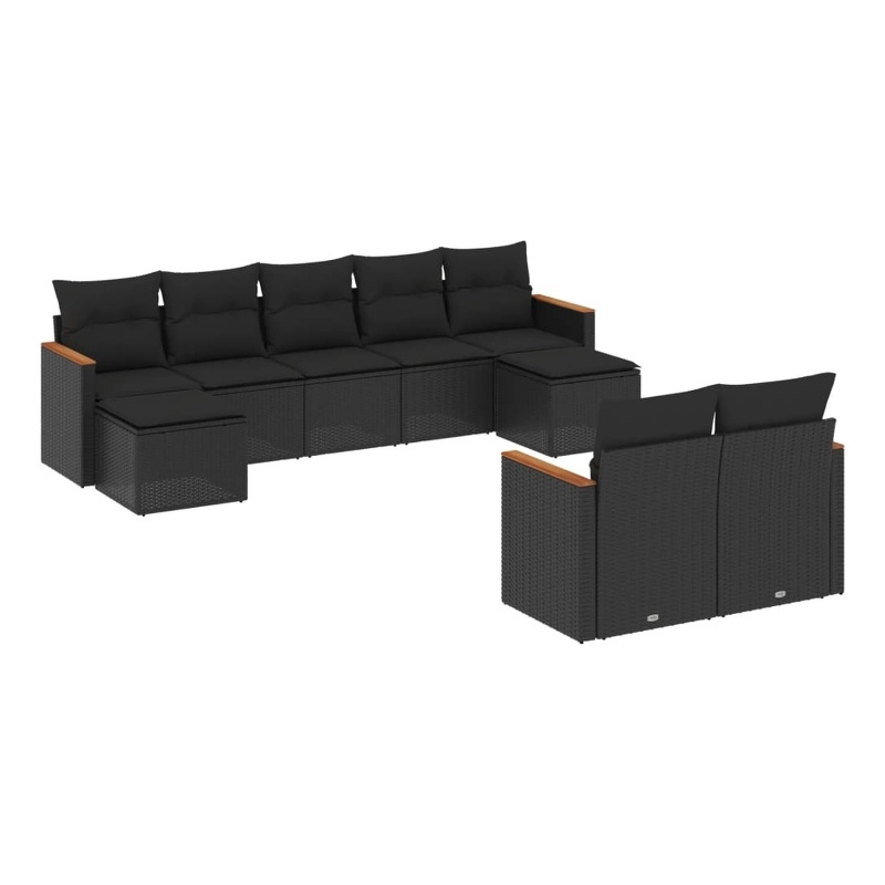 vidaXL 9 Piece Solid Acacia Wood Sofa Set in Black
