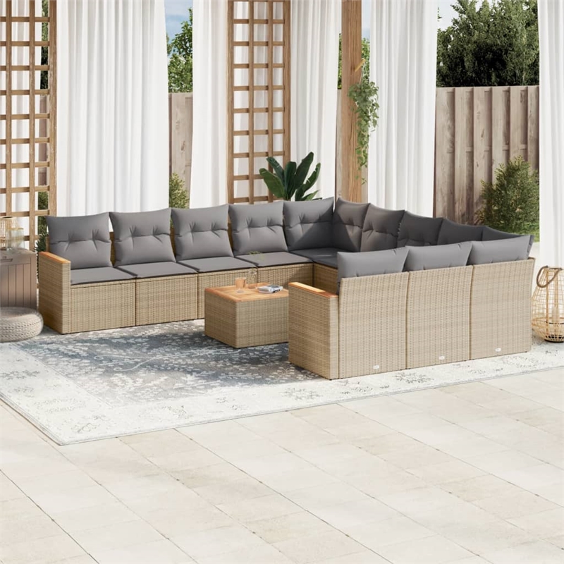 vidaXL 12 Piece Solid Acacia Wood Sofa Set in Gray/Beige