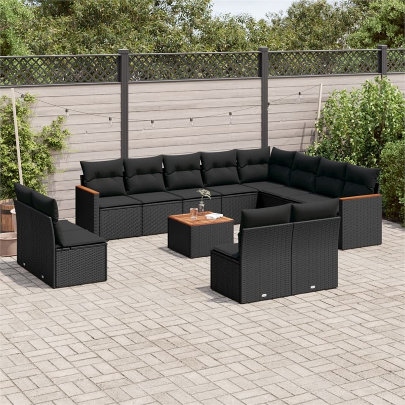 vidaXL 13 Piece Solid Acacia Wood Large Sofa Set in Black