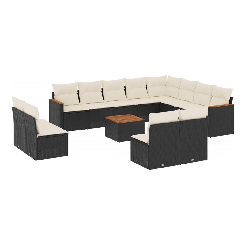 vidaXL 13 Piece Solid Acacia Wood Sofa Set in Black
