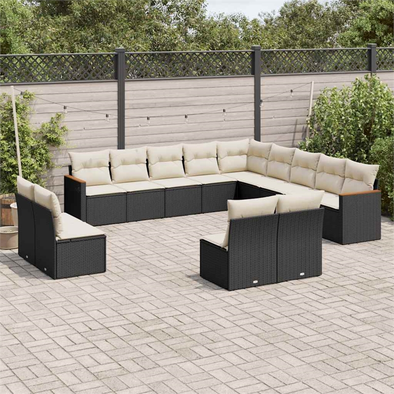 vidaXL 13 Piece Solid Acacia Wood Sofa Set in Black/White/Cream