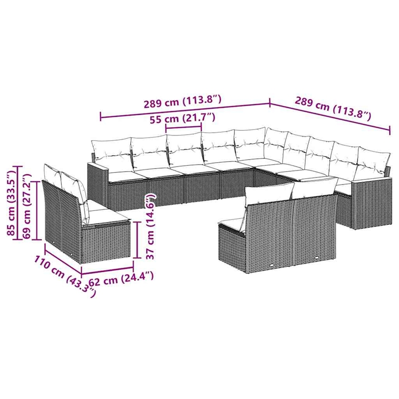 vidaXL 13 Piece Solid Acacia Wood Sofa Set in Black/White/Cream
