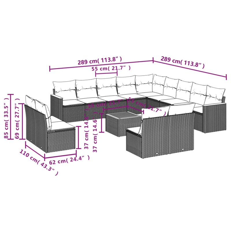 vidaXL 14 Piece Solid Acacia Wood Sofa Set in Gray/Beige