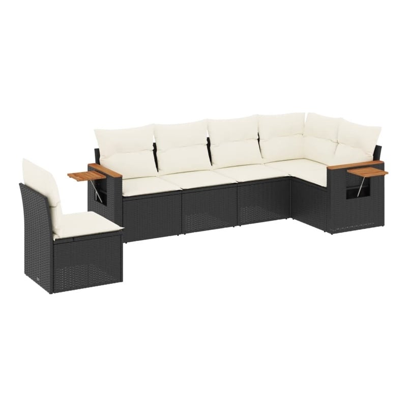 vidaXL 6 Piece Poly Rattan Small Sofa Set in Black/White/Cream