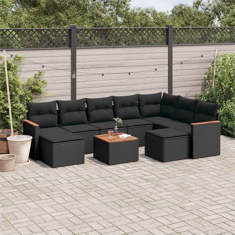 vidaXL 10 Piece Solid Acacia Wood Sofa Set in Black
