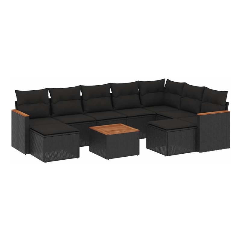 vidaXL 10 Piece Solid Acacia Wood Sofa Set in Black