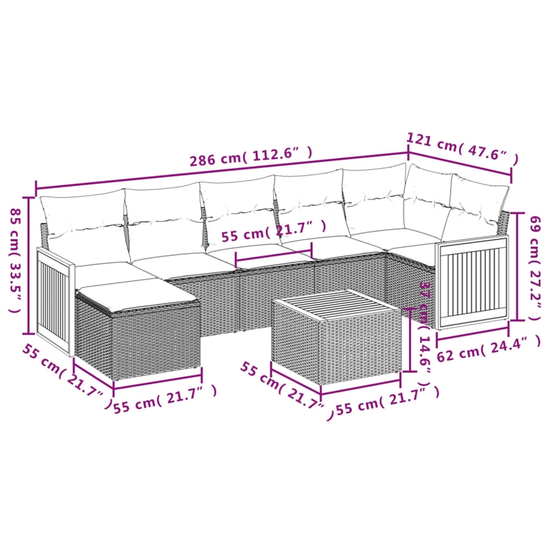 vidaXL 8 Piece Solid Acacia Wood Sofa Set in Black