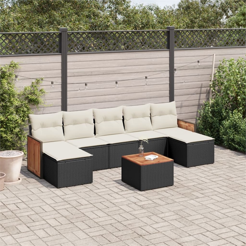 vidaXL 8 Piece Solid Acacia Wood Sofa Set in Black/White/Cream