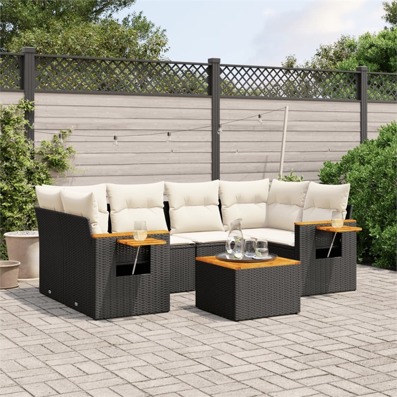 vidaXL 7 Piece Solid Acacia Wood Sofa Set in Black