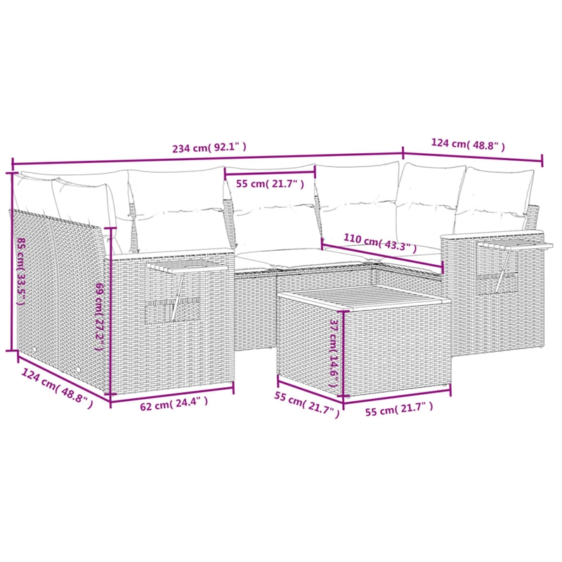 vidaXL 7 Piece Solid Acacia Wood Sofa Set in Black