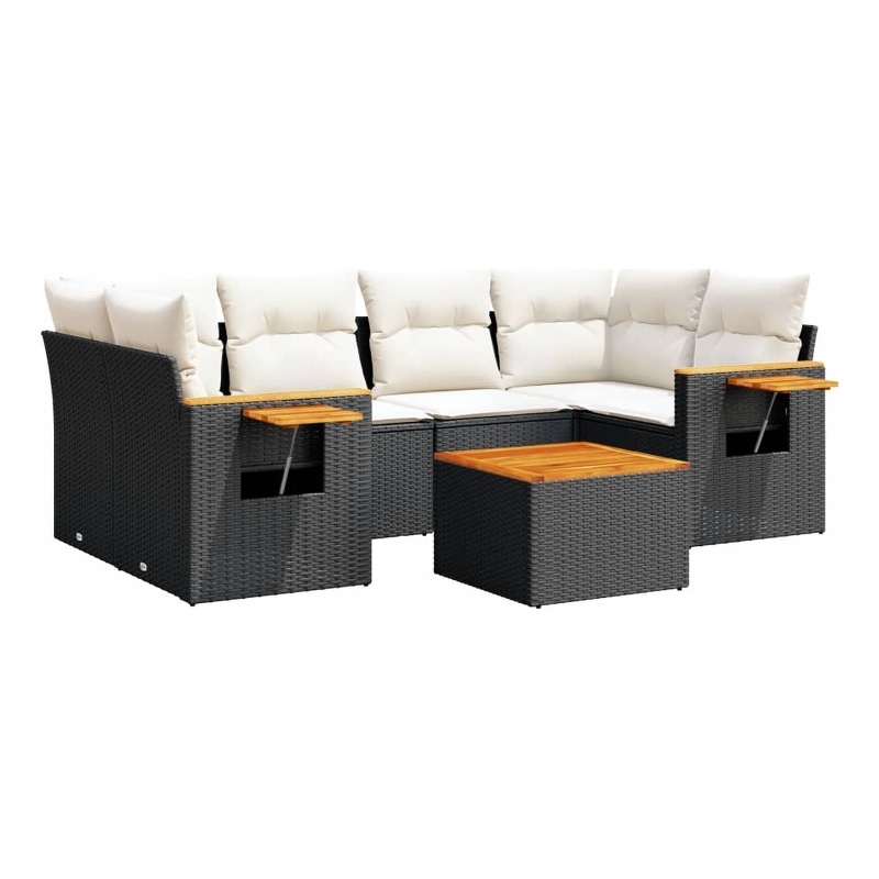 vidaXL 7 Piece Solid Acacia Wood Sofa Set in Black