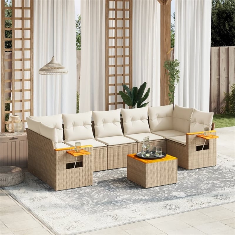 vidaXL 8 Piece Solid Acacia Wood Sofa Set in Cream/Beige