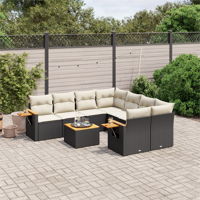 vidaXL 9 Piece Solid Acacia Wood Small Sofa Set in Black/White/Cream
