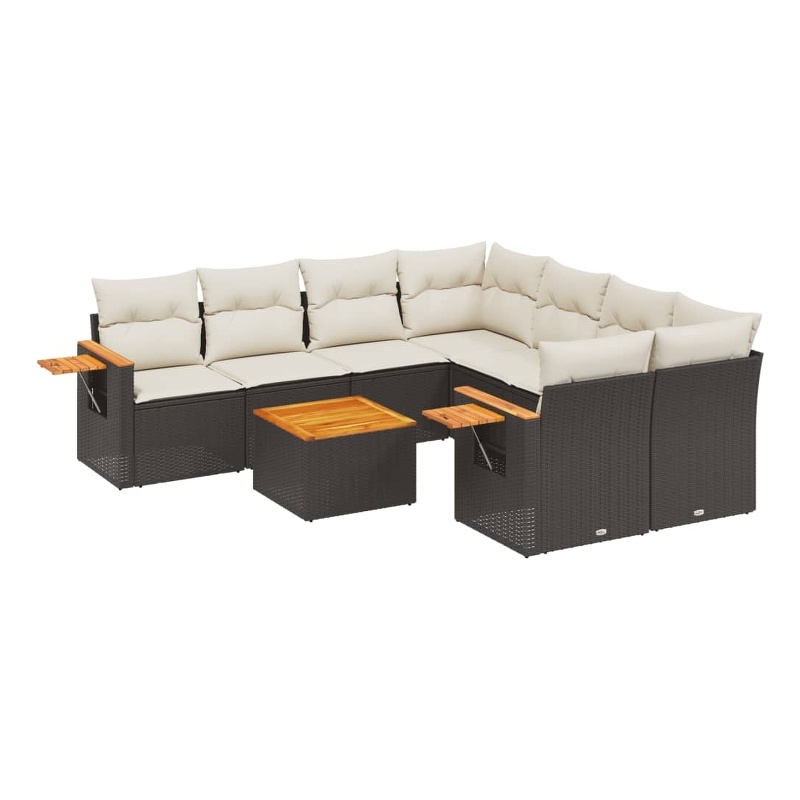 vidaXL 9 Piece Solid Acacia Wood Small Sofa Set in Black/White/Cream