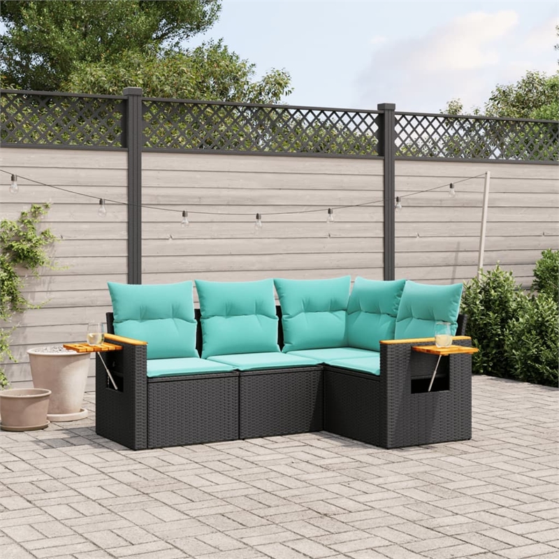 vidaXL 4 Piece Solid Acacia Wood Sofa Set in Black