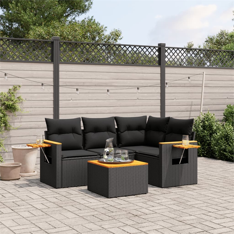 vidaXL 5 Piece Solid Acacia Wood Sofa Set in Black