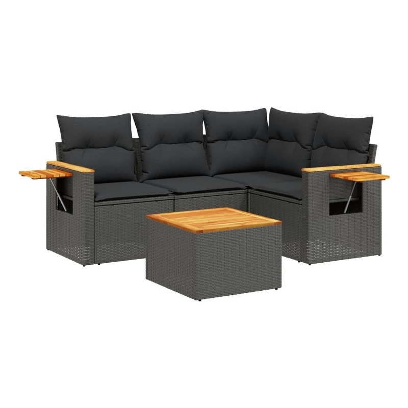 vidaXL 5 Piece Solid Acacia Wood Sofa Set in Black