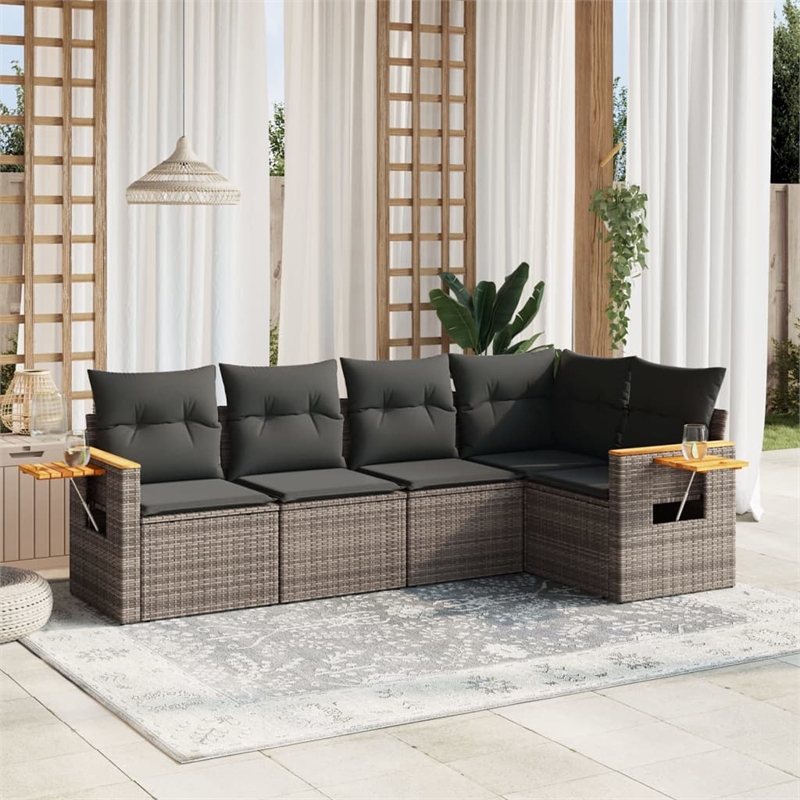 vidaXL 5 Piece Solid Acacia Wood Small Sofa Set in Dark Gray