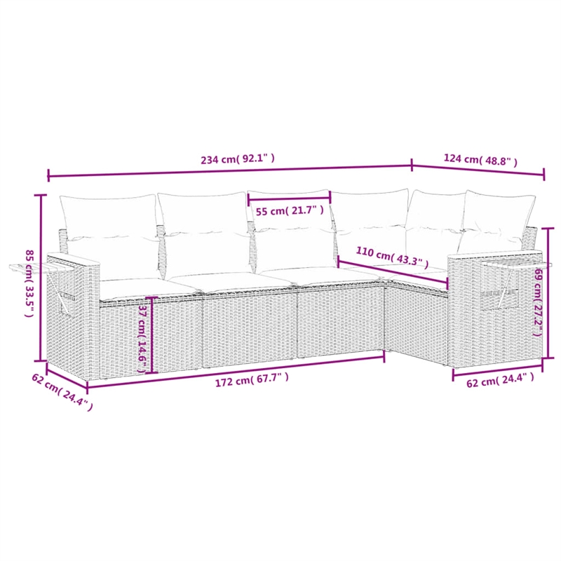vidaXL 5 Piece Solid Acacia Wood Small Sofa Set in Dark Gray