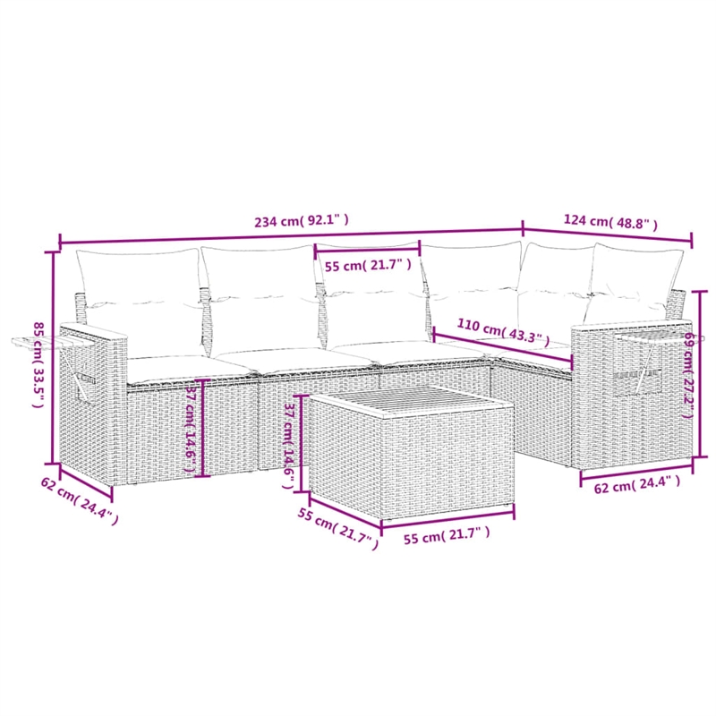 vidaXL 6 Piece Small Sofa Set in Black/White/Cream