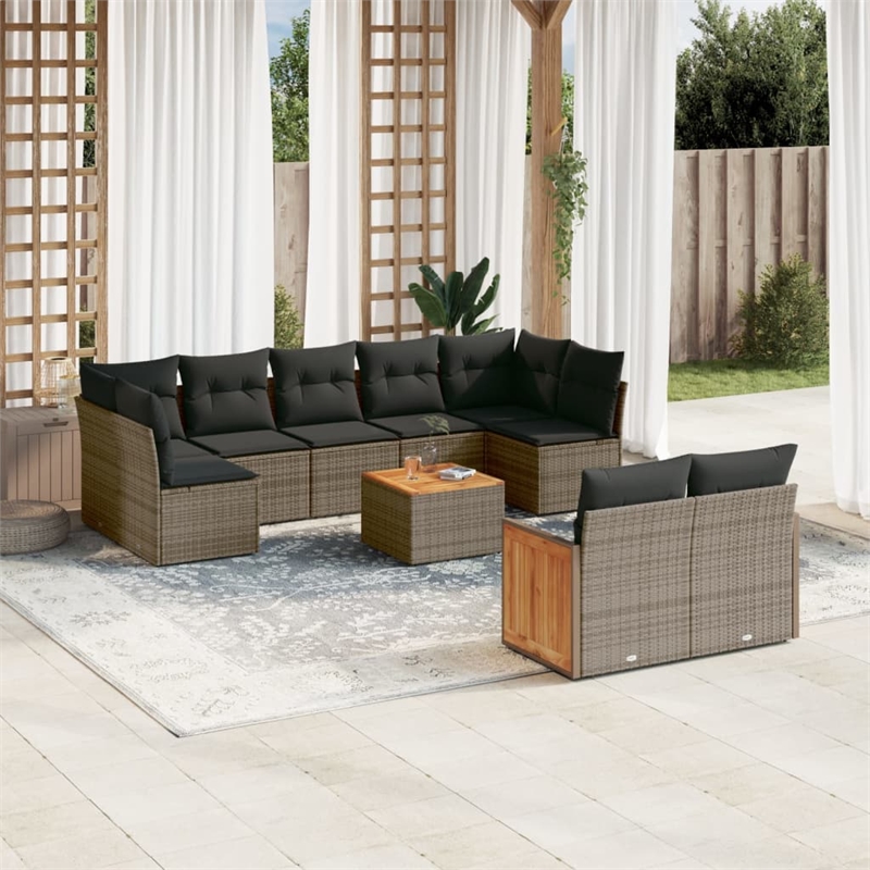 vidaXL 10 Piece Solid Acacia Wood Sofa Set in Gray