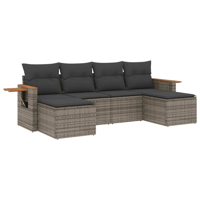 vidaXL 6 Piece Solid Acacia Wood Sofa Set in Dark Gray