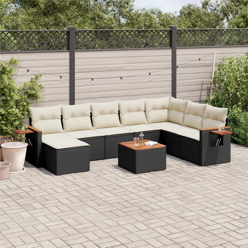 vidaXL 9 Piece Solid Acacia Wood Sofa Set in Black/Cream