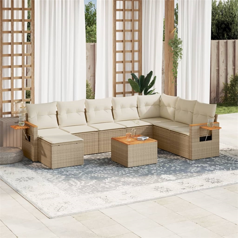 vidaXL 9 Piece Solid Acacia Wood Sofa Set in White/Cream/Beige