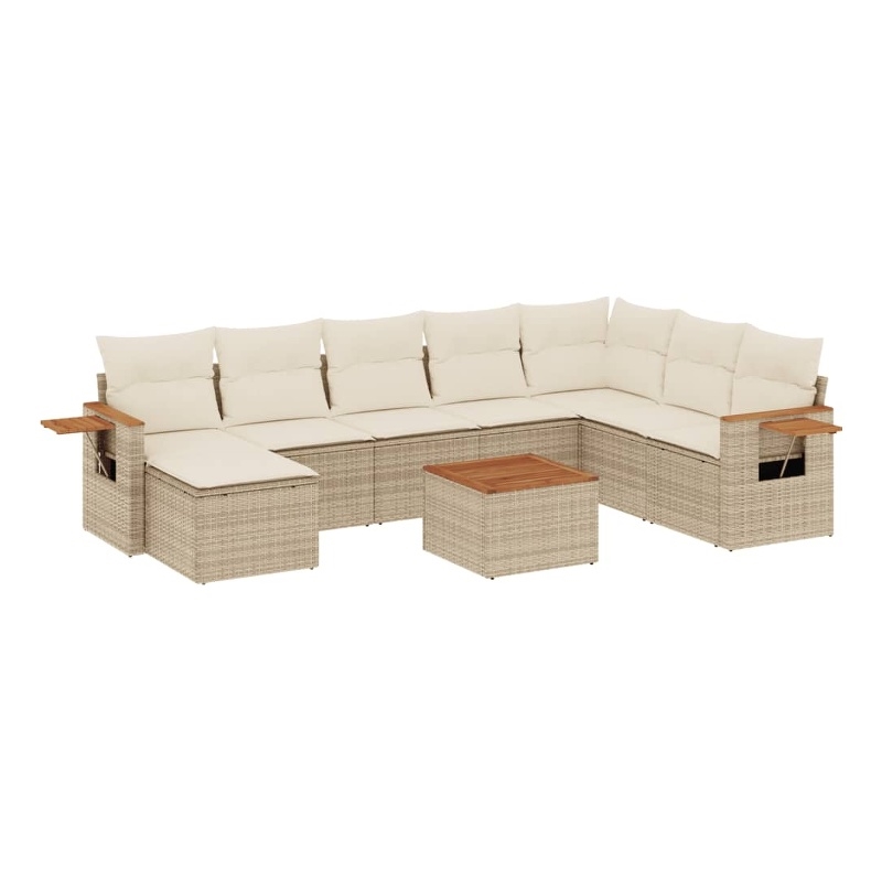 vidaXL 9 Piece Solid Acacia Wood Sofa Set in White/Cream/Beige
