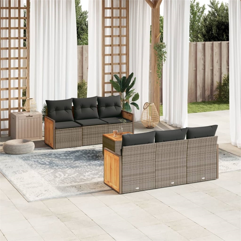 vidaXL 7 Piece Solid Acacia Wood Sofa Set in Gray