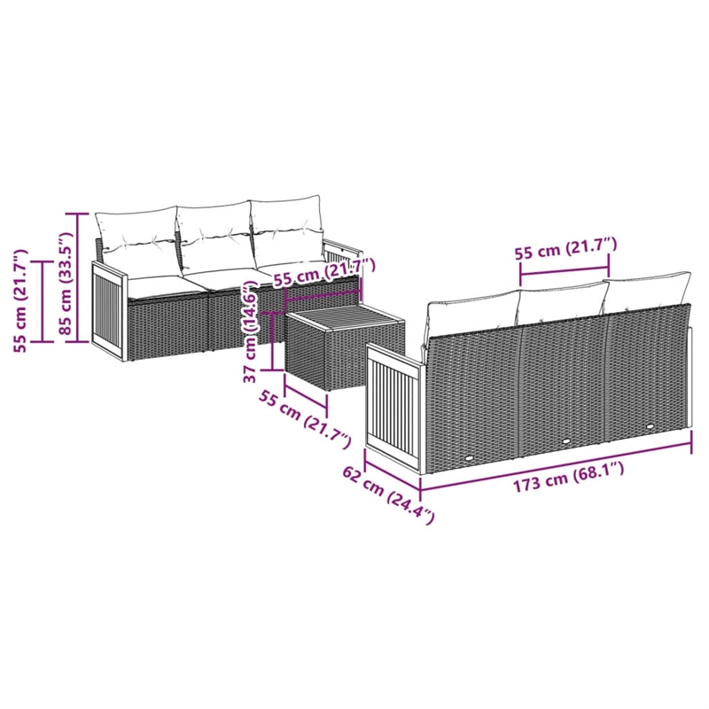 vidaXL 7 Piece Solid Acacia Wood Sofa Set in Gray