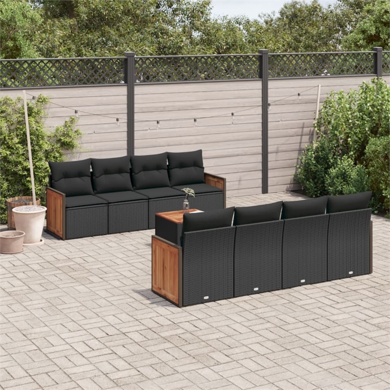 vidaXL 9 Piece Solid Acacia Wood Sofa Set in Black