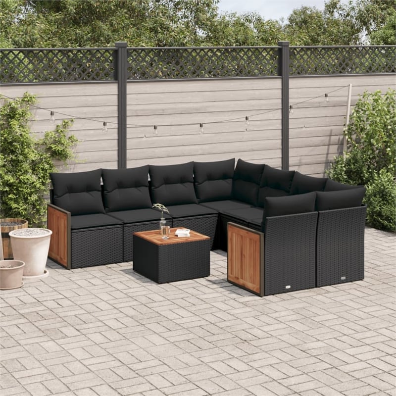 vidaXL 9 Piece Solid Acacia Wood Sofa Set in Black