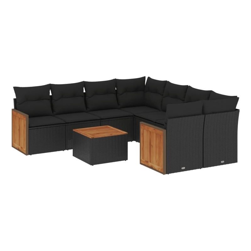 vidaXL 9 Piece Solid Acacia Wood Sofa Set in Black