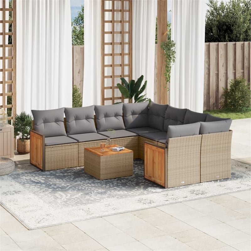 vidaXL 9 Piece Solid Acacia Wood Sofa Set in Gray/Beige