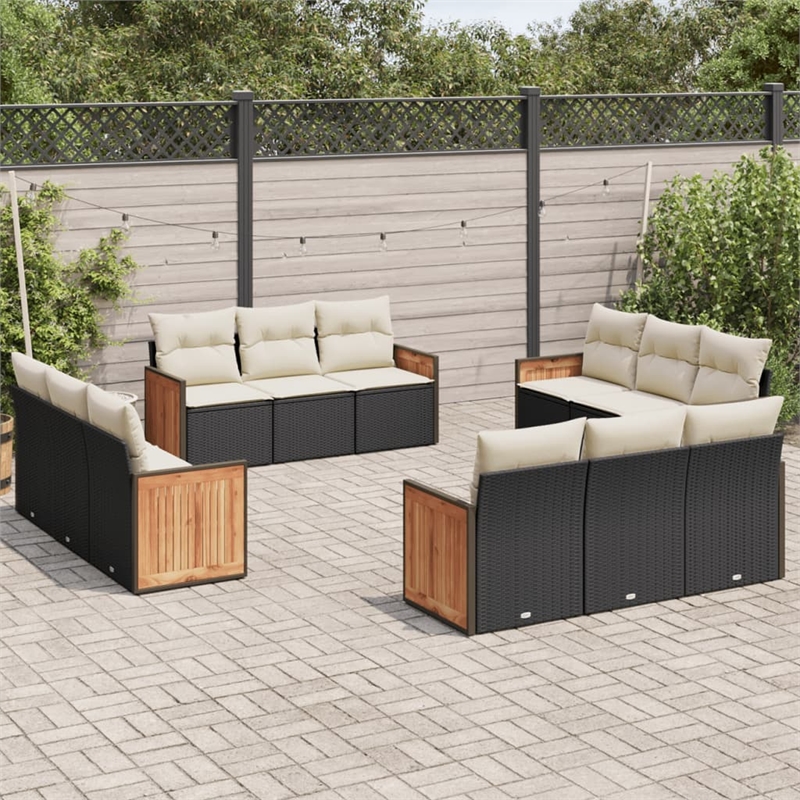 vidaXL 12 Piece Steel Sofa Set in Black/White/Cream