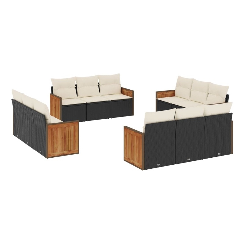 vidaXL 12 Piece Steel Sofa Set in Black/White/Cream