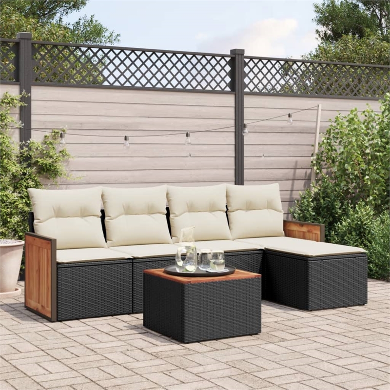 vidaXL Solid Acacia Wood Sofa Set in Black/White/Cream