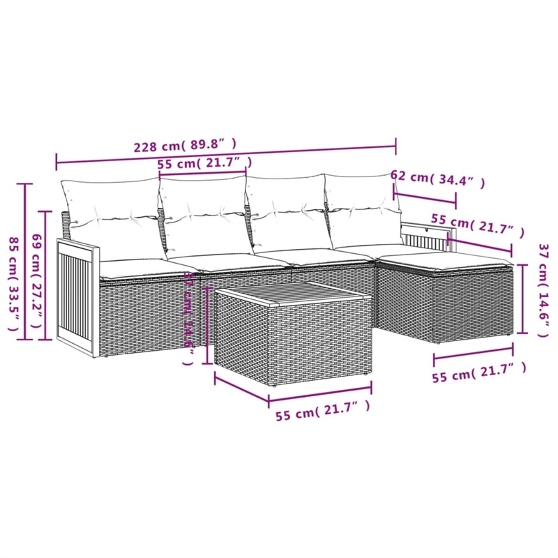vidaXL Solid Acacia Wood Sofa Set in Black/White/Cream