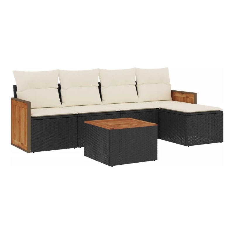 vidaXL Solid Acacia Wood Sofa Set in Black/White/Cream